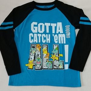 NEW Boys Pokemon T-shirt Graphic Long Slve Nintendo Color Block Gotta Catch'em M
